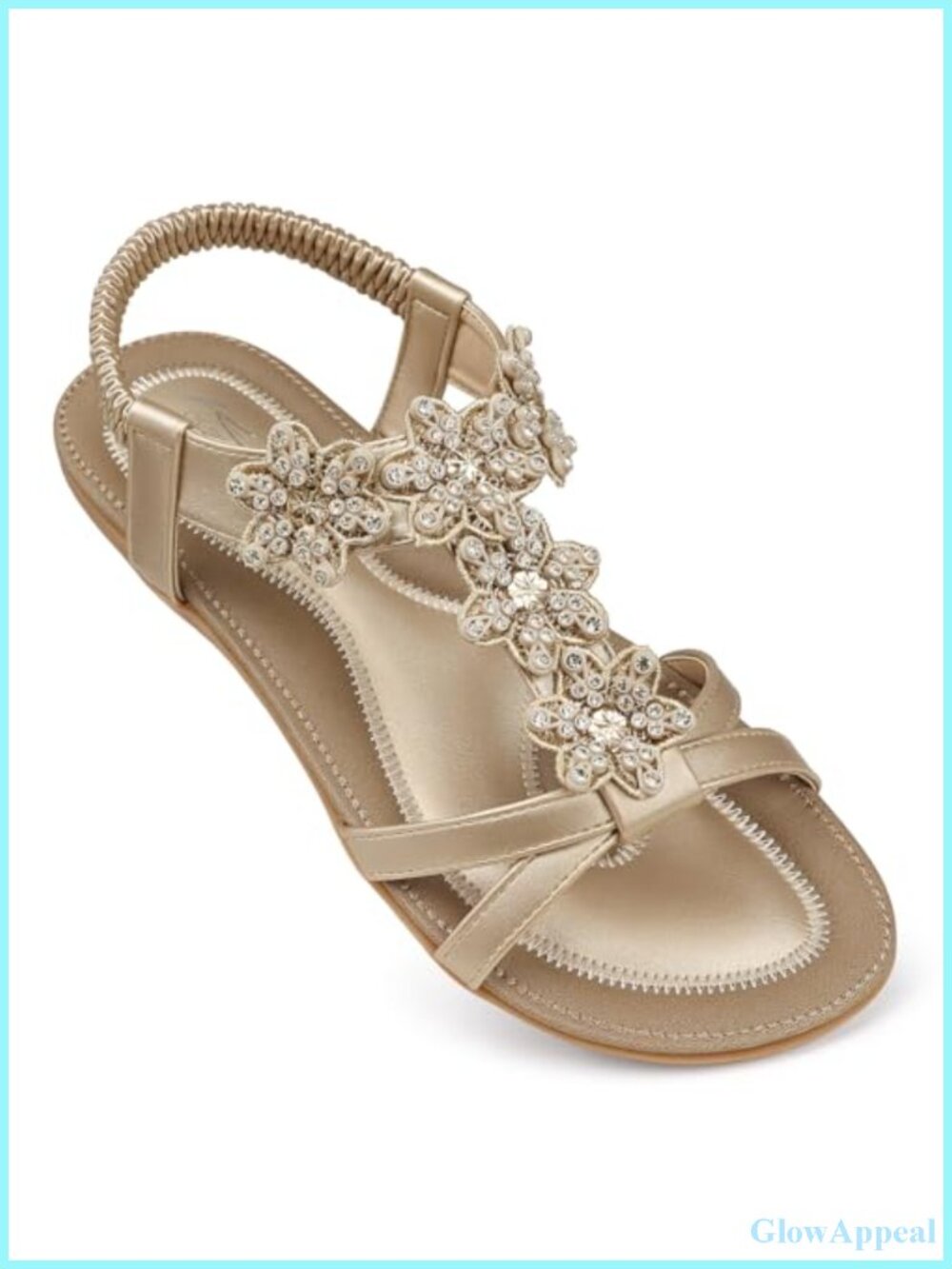 Womens Flat Sandals Arch Support Slip-On Ankle Strap Rhinestone Boho